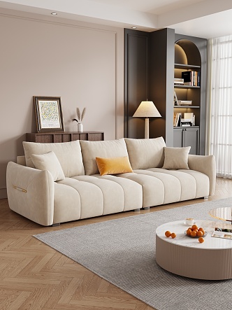 Modern cream three-seat sofa 3d model