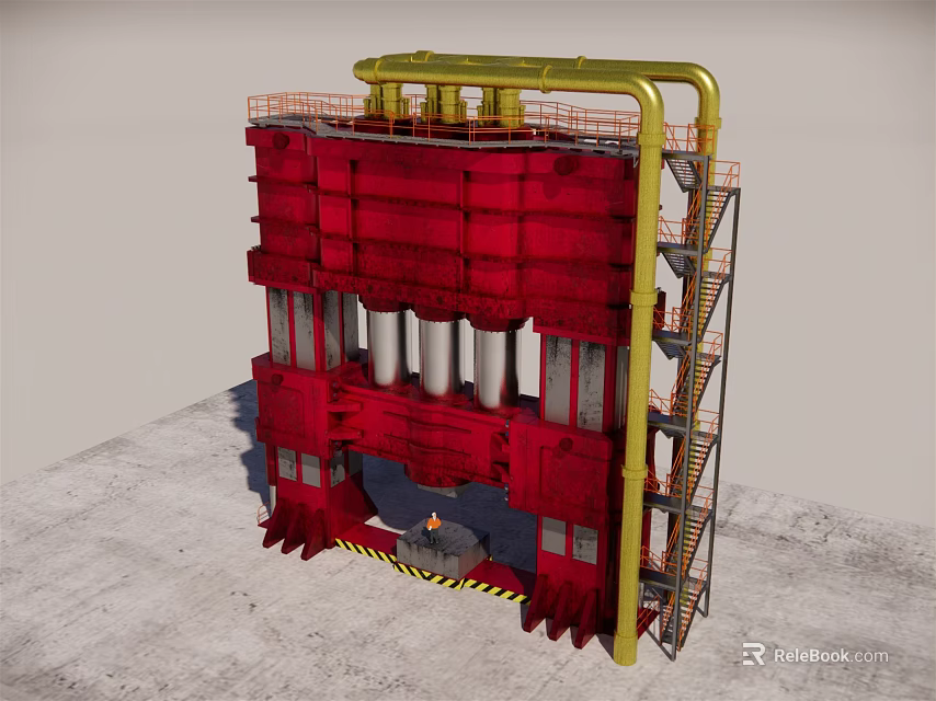 Industrial Equipment With Multi Level Platforms Piping Staircase And Steel Columns 3d model 