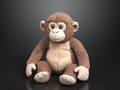 Stuffed Monkey Ornament Decoration Set with Soft Brown and White Plush for Home Decor 3d model