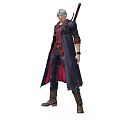 Silver Haired Game Character In Black Red Coat Holding Long Sword Standing Pose 3d model