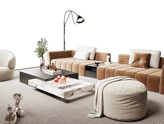 Modern Italian Sofa Coffee Table Combo 3d model