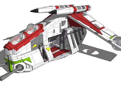 3D Designed Sci Fi Starship Model With Red White Green Cockpit And Wings 3d model