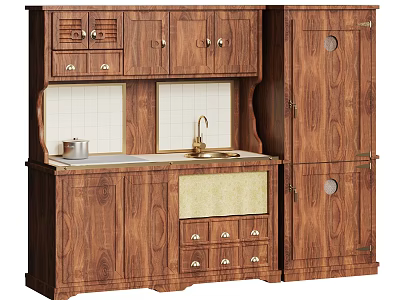 Classic Traditional Wooden Kitchen Cabinets With Sink Faucet And Drawers Countertop 3d model