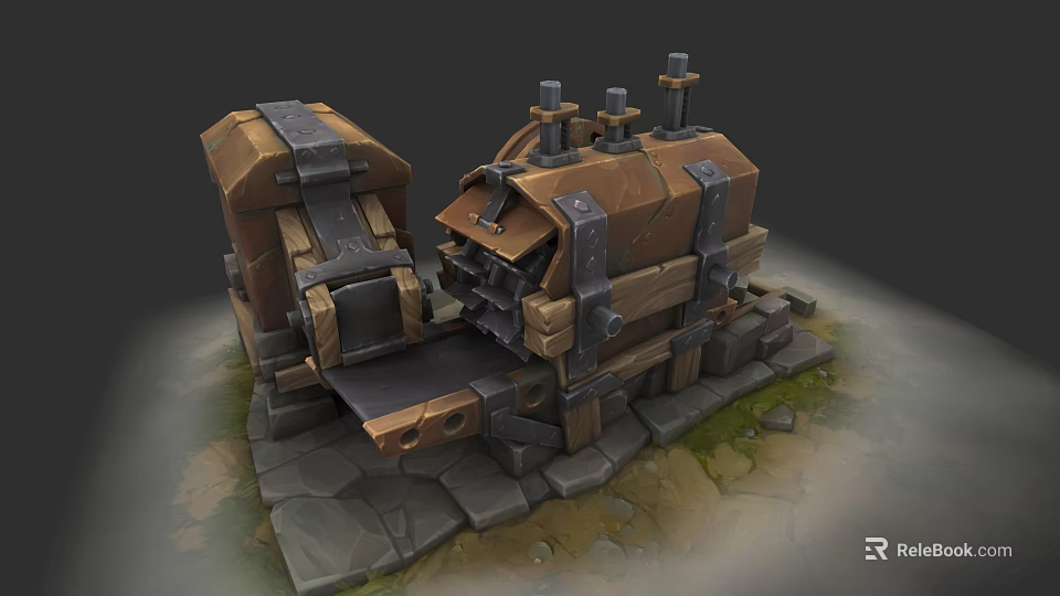 Rustic Garden Landscape Featuring Wooden Structures Stone Base And Natural Grass 3d model 