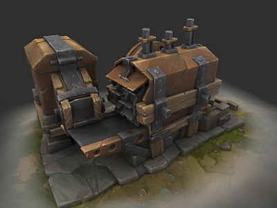 Rustic Garden Landscape Featuring Wooden Structures Stone Base And Natural Grass 3d model