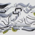 Flexible Industrial Hoses In Black Silver Yellow With Curved Straight Shapes