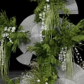 Elegant Wedding Floral Installation With Bride Green Plants White Flowers Hanging Lights