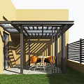 Modern Villa Balcony With Glass Roof Table Chairs Stone Floor And Railing