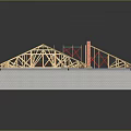 Architectural Building Roof Truss Framework With Wooden Structural Components And Construction Model 3d model