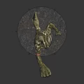 Mythical Green Skinned Creature With Muscular Build Red Leg Straps Standing On Round Stone Base