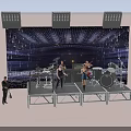 Live Band Performing On Stage With Sparkling Decorations Bright Lights And People Standing