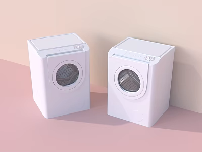 Two White Washing Machines With Modern Design In Soft Toned Background 3d model