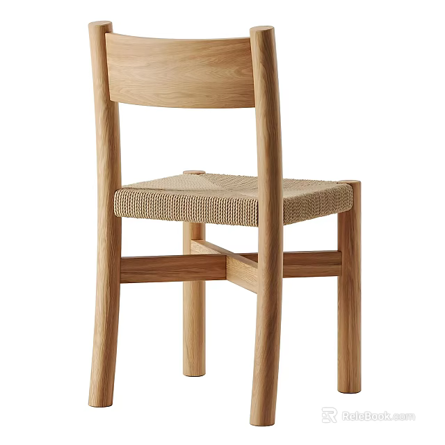 Stylish Leisure Chair With Wooden Frame Woven Seat And Light Wood Finish For Home Interior 3d model 