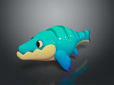 Cute 3D Aquatic Animal With Blue Green Body Green Stripes Yellow Belly And Spots 3d model