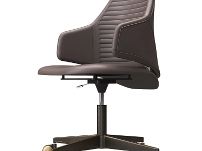 Brown Leather Office Chair With Vertical Stripe Backrest Armrests Metal Base And Wheels 3d model