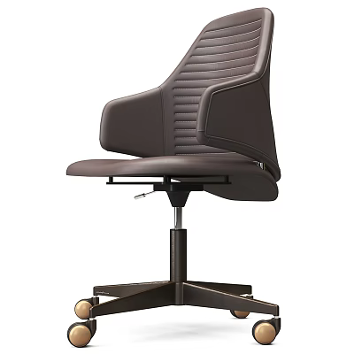 Brown Leather Office Chair With Vertical Stripe Backrest Armrests Metal Base And Wheels 3d model