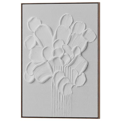 Abstract White Wall Decor With Thick Textured Brushstrokes And Wooden Frame 3d model