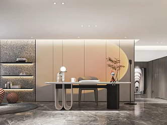 Modern Study Desk and Chair Writing Desk Bookcase Desk Lounge Chair Chandelier Decorative Cabinet 3d model