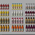 Bottled Drinks In Various Colors And Different Types Neatly Arranged 3d model