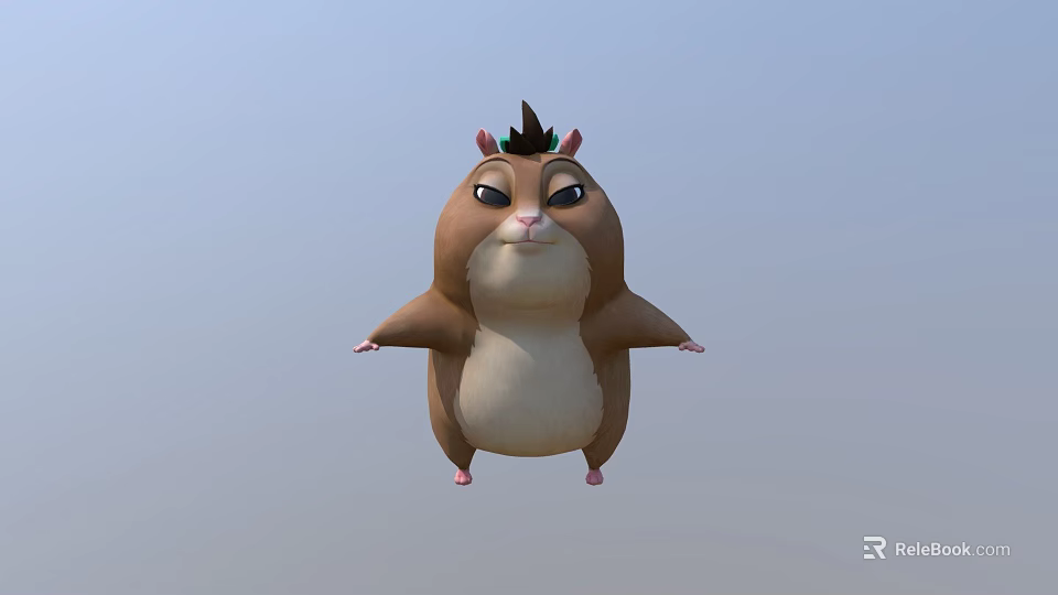 Cute Chubby Cartoon Hamster Game Movie Character With Big Eyes And Black Spiky Hair 3d model 