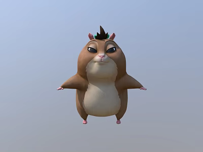 Cute Chubby Cartoon Hamster Game Movie Character With Big Eyes And Black Spiky Hair 3d model