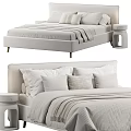 Minimalist Double Bed Design With Textured Bedspread Plush Pillows And Bedside Tables