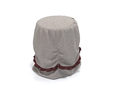 Gray Fabric Stool with Round Top and Red Decorative Trim for Home Use 3d model