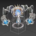 Anime Game Character Design White Haired Girl With Metallic Mechanical Arms Blue Glowing Orbs