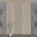 Two Panel Double Layer Curtains In Light And Dark Colors For Indoor Decor 3d model