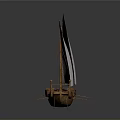Ancient Trireme Watercraft With Wooden Sails Oars And Decorative Prow