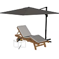 Lounge Chair Outdoor Wooden Frame With Gray Cushion Umbrella And Side Table Setup