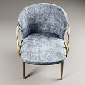 Elegant Blue Fabric Leisure Chair With Gold Metal Armrests And Wooden Legs