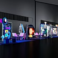 Modern Exhibition Space With Multiple Booths Blue Lighting And Display Stands 3d model