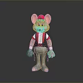 3D Cartoon Gray Mouse Character With Red Cap Red And White Shirt And Gloves
