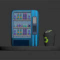 Modern Blue Automatic Vending Machine with Trash Bin on Circular Cobblestone Platform 3d model