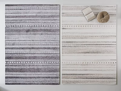 Modern Striped Area Rugs In Dark And Light Tones With Books And Decor 3d model
