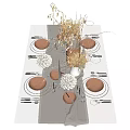 Elegant Dinnerware Set With Gold Accents Brown Plates And Dried Flower Decor