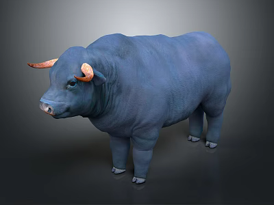 Blue Bull with Orange Horns and Sturdy Build on Gray Background 3d model