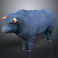 Blue Bull with Orange Horns and Sturdy Build on Gray Background
