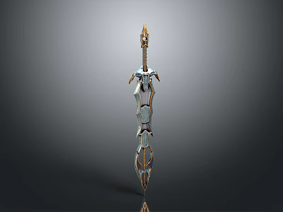 Ornate Decorative Sword With Metallic Silver And Gold Accents And Intricate Carved Patterns 3d model