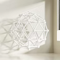Intricate Geometric Sphere Sculpture With Metallic Frame Wall Mounted Structure