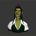Green Skinned Character With Long Black Hair Red Bow Green Vest And Smiling Expression
