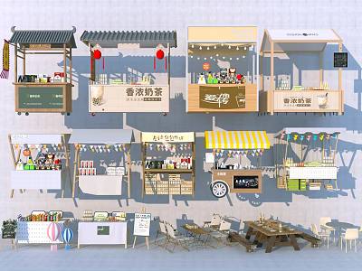 Functional Vending Carts With Various Designs Awnings Product Display And Outdoor Seating Areas 3d model