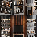 Elegant Modern Background Wall With Wooden Panels TV Display Shelves And Decorations