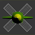 Green Rocket Model 3D Rendering with Yellow Nose Cone and Silver Stand Base