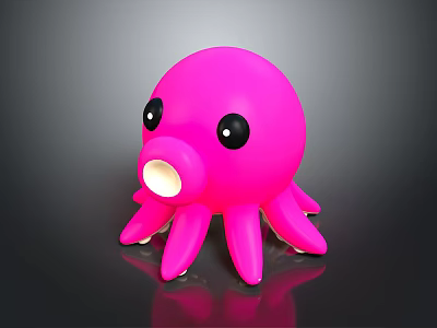 Cute Pink Octopus Toy With Black Eyes Open Mouth And Eight Legs 3d model