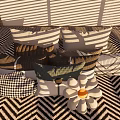 Decorative Throw Pillows With Various Patterns Houndstooth Stripes And Daisy On Bed