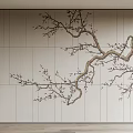 Light Color Wooden Panel Background Wall With Decorative Plum Blossom Branch Design