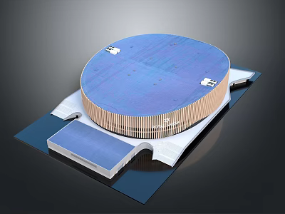 Round Modern Coffee Table With Wooden Frame And Blue Top For Living Room 3d model