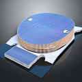 Round Modern Coffee Table With Wooden Frame And Blue Top For Living Room